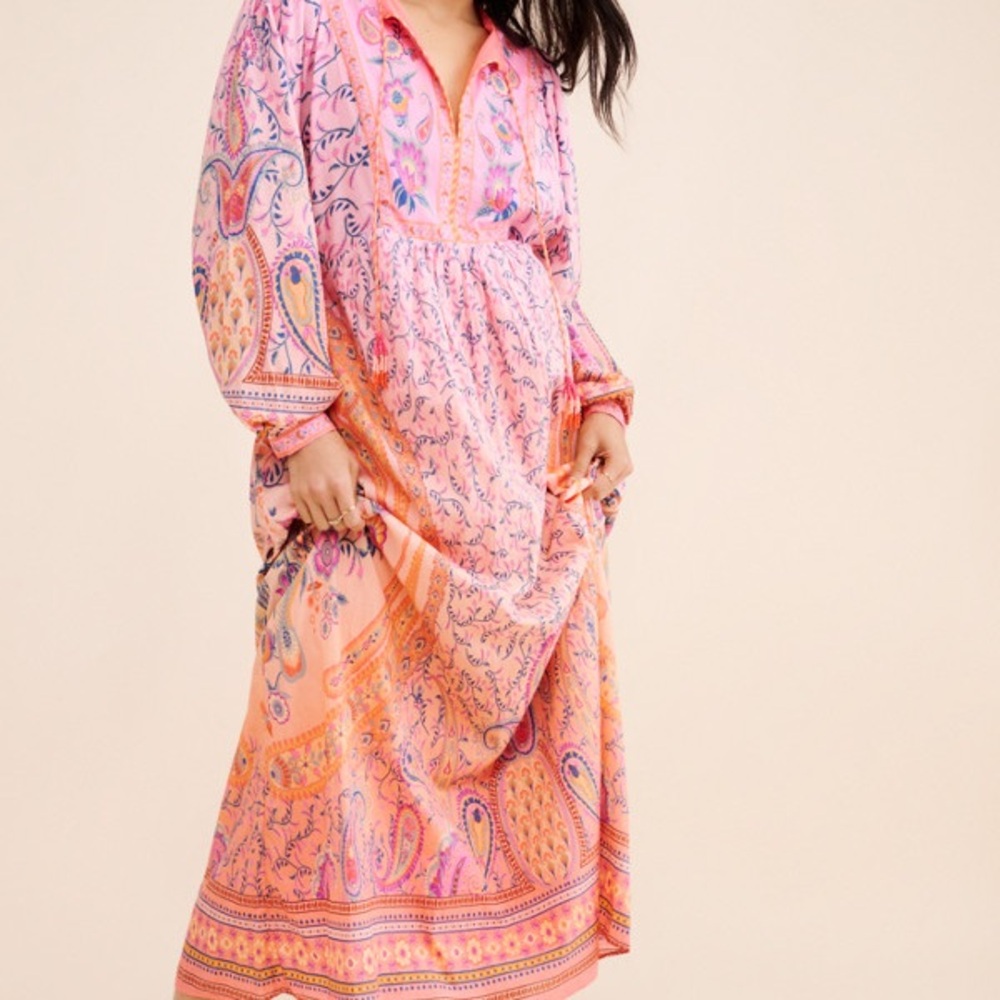 FARM Rio Pink and Orange Paisley Maxi Dress
